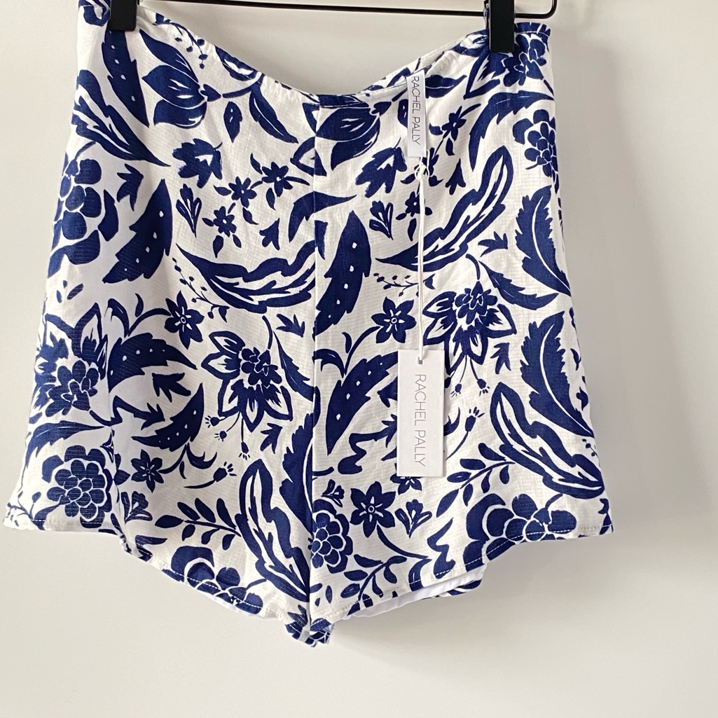 Rachel Pally High Waisted Navy White Floral Print Shorts Sz S New